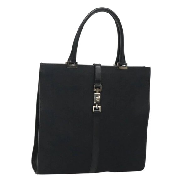 GUCCI GG Canvas Jackie Hand Bag Black Silver 002 1064 Auth
